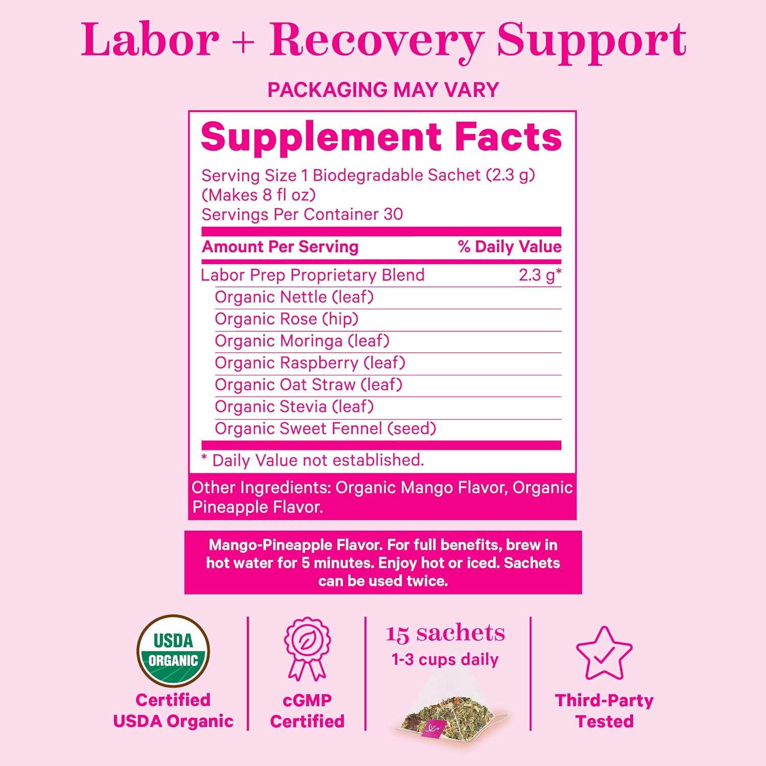 Pink Stork Organic Red Raspberry Leaf Labor Prep Tea - Mango-Pineapple with Nettle, and Moringa - Third Trimester Pregnancy Tea - Labor and Delivery Essentials for Women, 30 Cups : Grocery & Gourmet Food