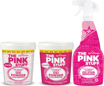 Stardrops - The Pink Stuff - The Miracle Laundry Stain Removing Kit - Oxi Powder Whites - Oxi Powder Colors - Oxi Stain Remover Spray (1 White'S Powder, 1 Color'S Powder, 1 Stain Remover)