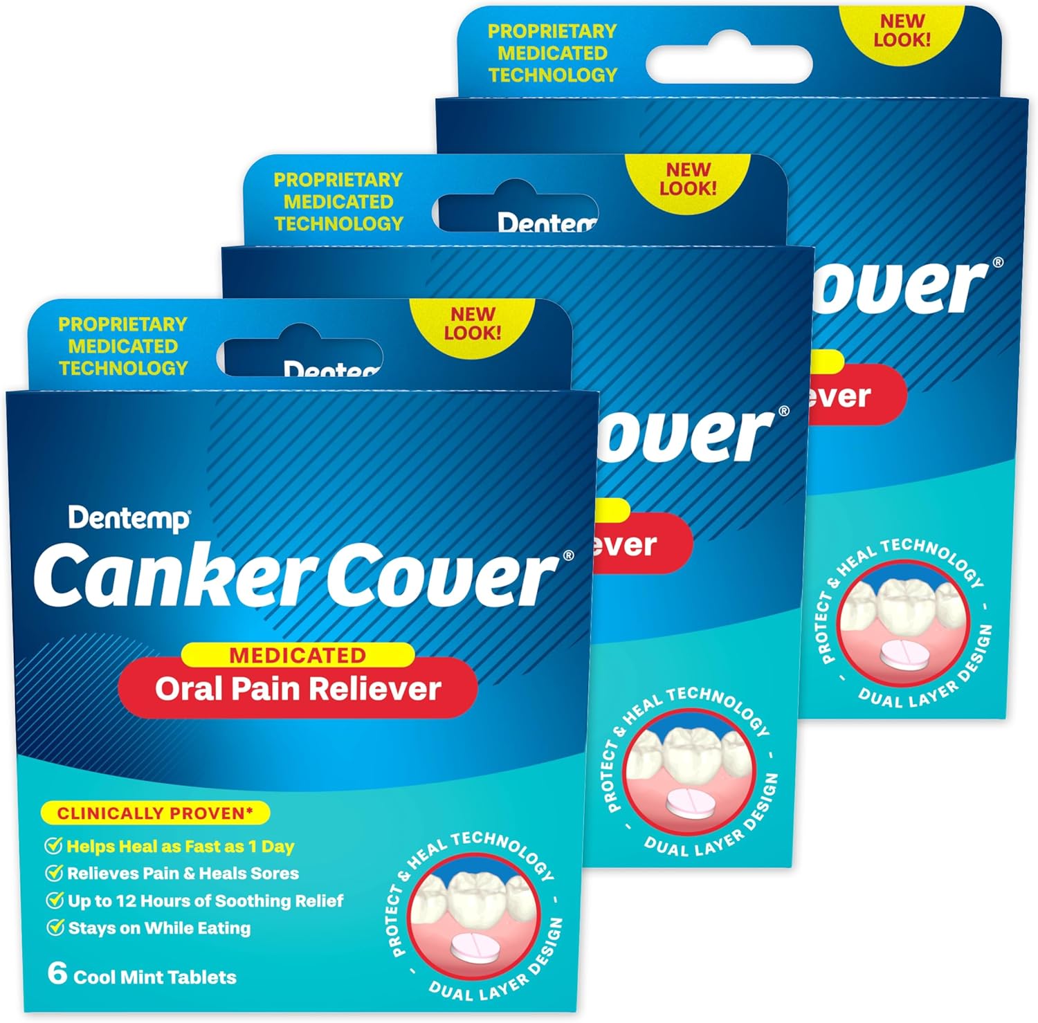 Dentemp Canker Cover - Canker Sore Medicine Pain Reliever (3Pack) - Canker Sore Treatment To Relieve Canker Pain, Mouth Sores & Mouth Irritation - Fast Acting Canker Sore Relief Tablets For Adults