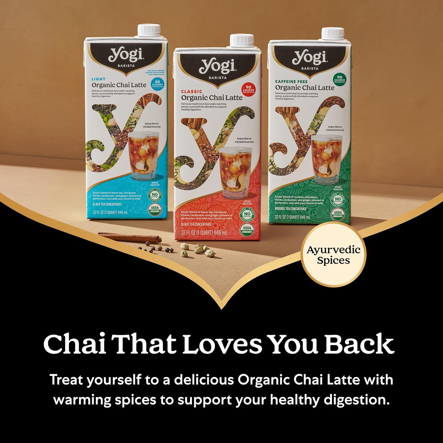 Yogi Barista Caffeine-Free Organic Chai Latte - 32 Fluid Oz (6 Pack) - Organic Chai Tea Concentrate - Supports Healthy Digestion - Includes Rooibos Tea, Ginger, Cardamom, Cinnamon & More