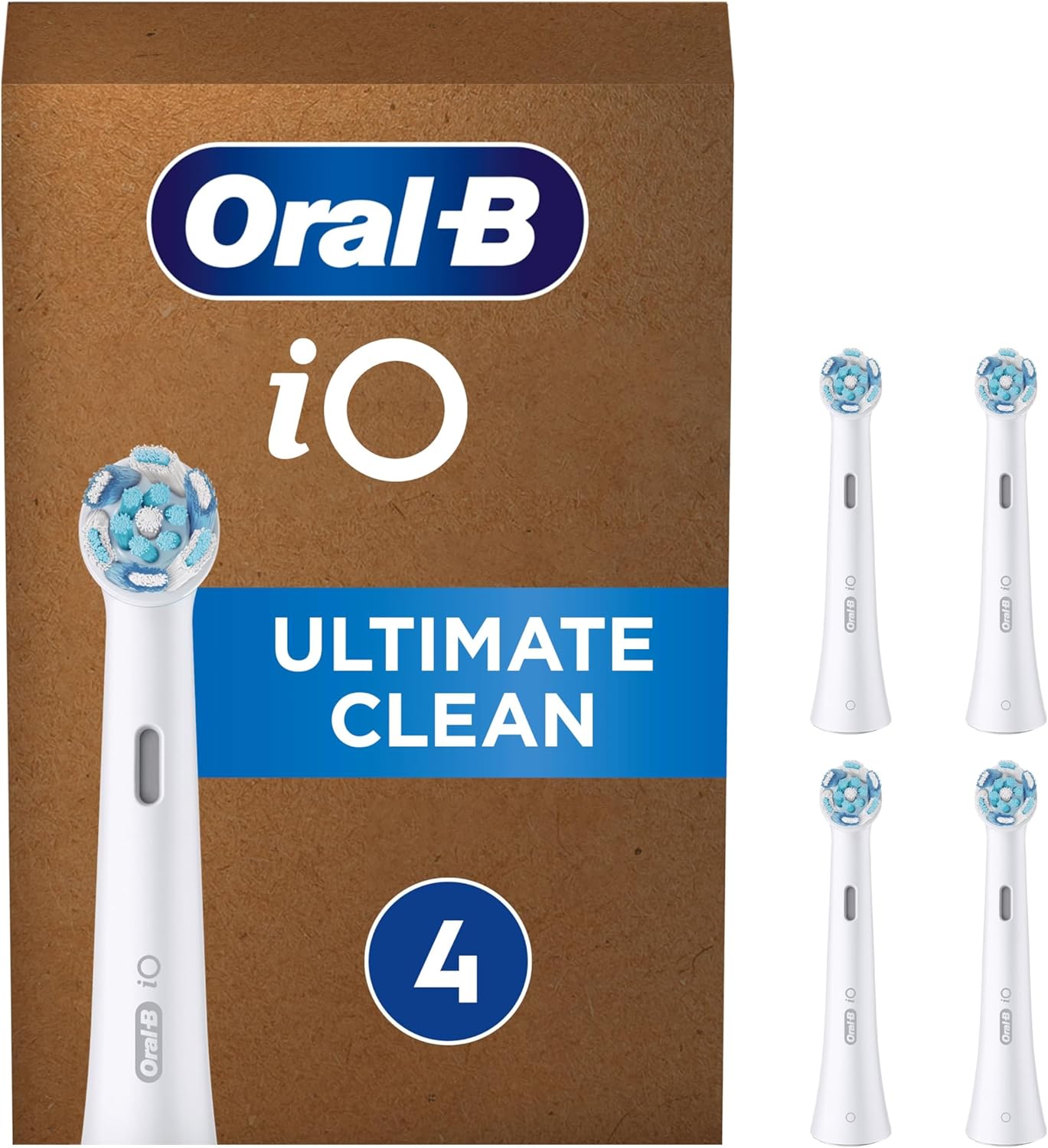 Oral-B Io Ultimate Clean Electric Toothbrush Head, Oral B Electric Toothbrush Heads, Twisted & Angled Bristles For Deeper Plaque Removal, Pack Of 4 Toothbrush Heads, Suitable For Mailbox, White
