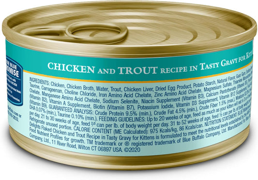 Blue Buffalo Wilderness Wild Delights Natural Wet Food For Kittens, Flaked Chicken & Trout In Tasty Gravy, 3-Oz. Cans, 24-Pack