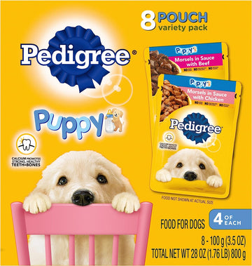 PEDIGREE PUPPY Soft Wet Dog Food 8-Count Variety Pack, 3.5 Oz - 8 Count (Pack of 2), Total 16 pouches