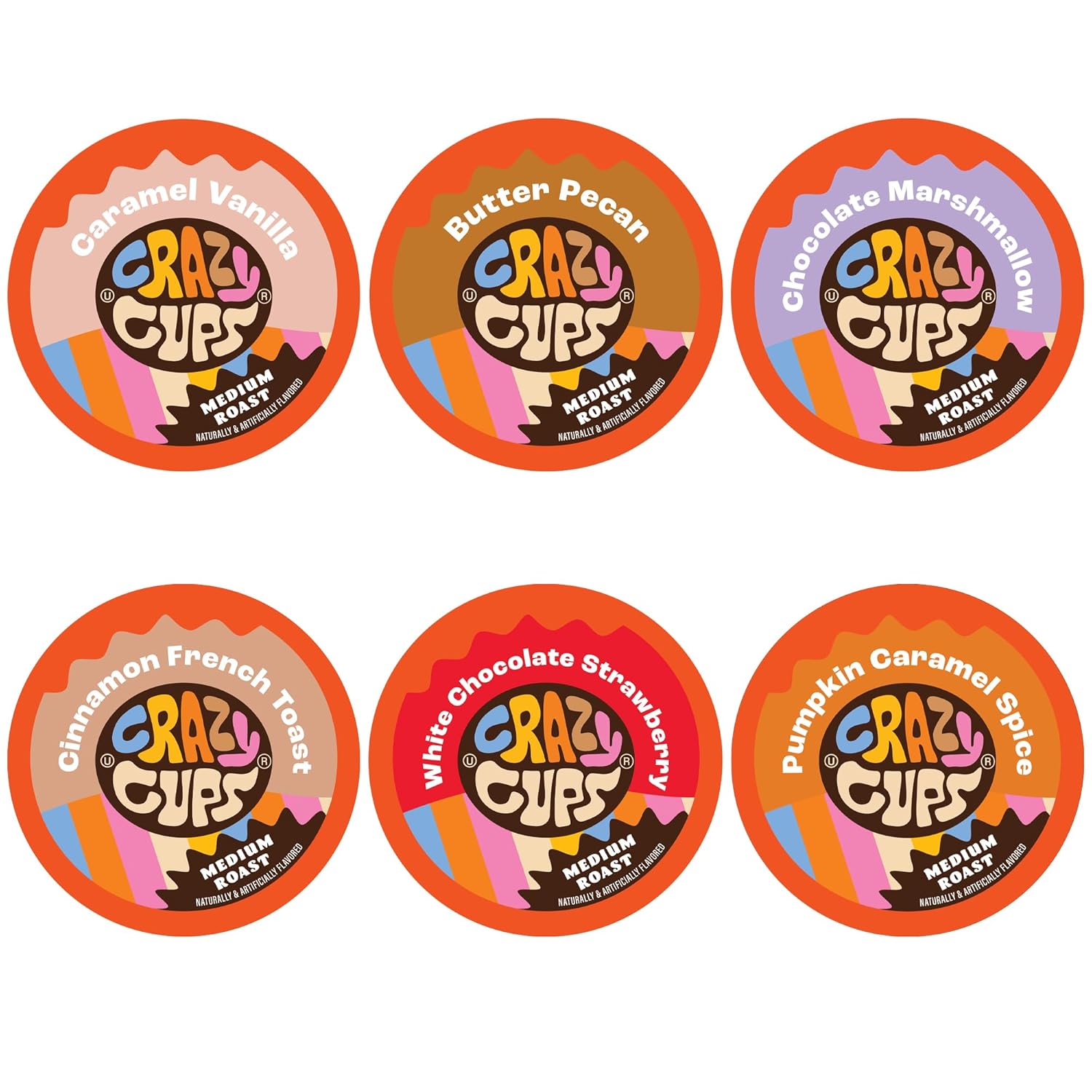 Crazy Cups Flavored Coffee Pods Variety Pack, Medium Roast Flavored Coffee K Cups Variety Pack (Including Pumpkin), Single Serve Coffee In Recyclable Coffee Pods For Keurig K Cups Machines, 72 Count