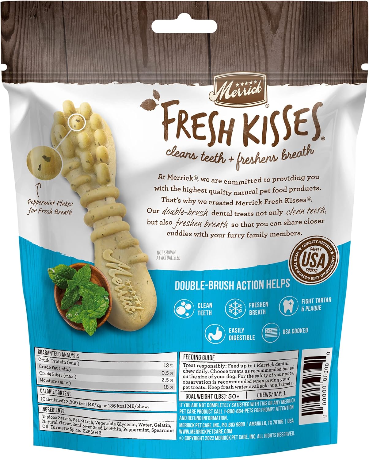 Merrick Fresh Kisses Natural Dental Chews, Toothbrush Shape Treat Infused With Real Mint, For Large Dogs - 4 ct. Bag : Pet Supplies