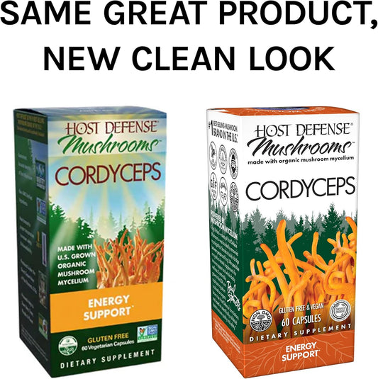Host Defense, Cordyceps Capsules, Energy and Stamina Support, Mushroom Supplement, Unavored, 60