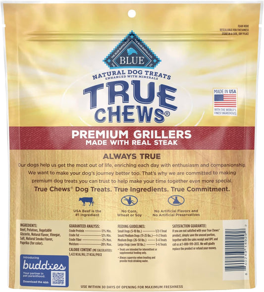 Blue Buffalo True Chews Premium Grillers Natural Dog Treats, Steak 20 Oz Bag