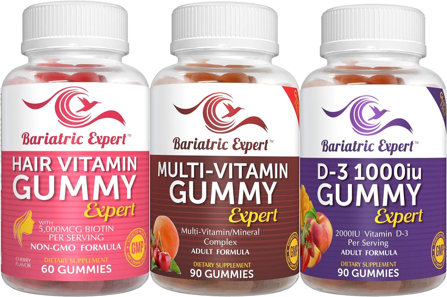 Bariatric Multivitamin 3 Pack, Multivitamin Gummy 90 Chews. - D3 Gummy 90 Chews.- Hair Vitamin Gummy 60 Chews