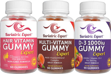 Bariatric Multivitamin 3 Pack, Multivitamin Gummy 90 Chews. - D3 Gummy 90 Chews.- Hair Vitamin Gummy 60 Chews