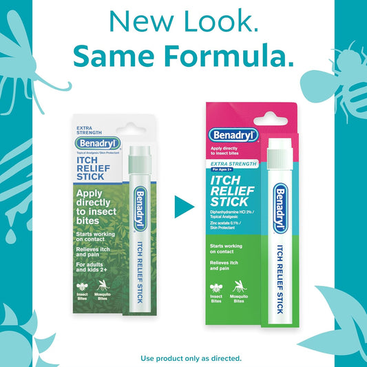 Benadryl Extra Strength Anti-Itch Relief Stick, Bug Bite Itch Relief, Diphenhydramine Hcl Topical Analgesic & Zinc Acetate Skin Protectant, Great For Camping Essentials, 0.47 Fl Oz (Pack Of 3)