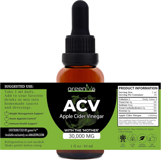 Greenive Acv Drops Apple Cider Vinegar With The Mother, Pure Acv