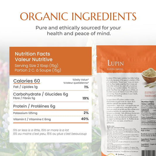 Ecoideas Organic Lupin Flour - 400G, Keto & Gluten-Free Low Carb Flour For Baking, Non-Gmo, Vegan