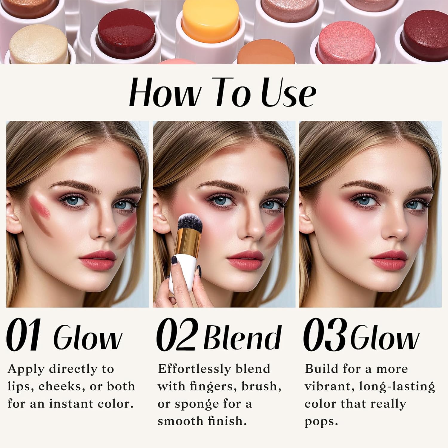 Kimuse Multi Stick Trio Face Makeup, Cream Blush Stick For Cheeks & Lips, Contour Stick & Highlighter Makeup Sticks For All Skin : Beauty & Personal Care