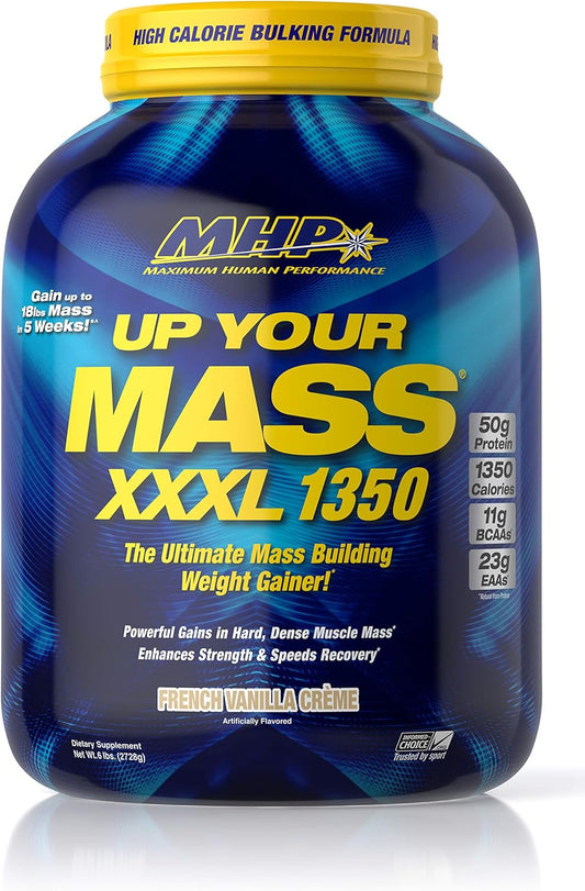 Maximum Human Performance Mhp Uym Xxxl 1350 Mass Building Weight Gainer, Muscle Mass Gains, W/50G Protein, High Calories, 11G Bcaas, Leucine, French Vanilla Creme, 8 Servings : Health & Household
