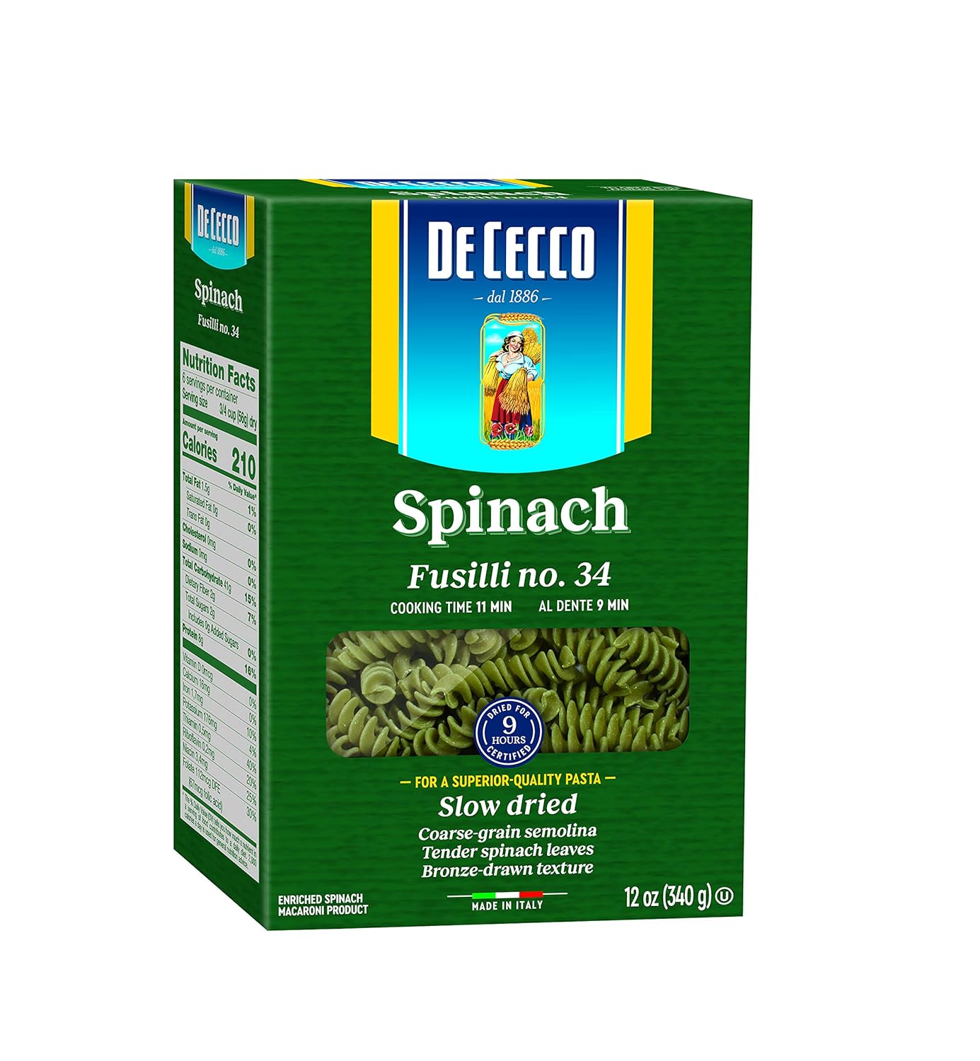 De Cecco Spinach Pasta, Fusilli No.34, 12 Ounce : Grocery & Gourmet Food