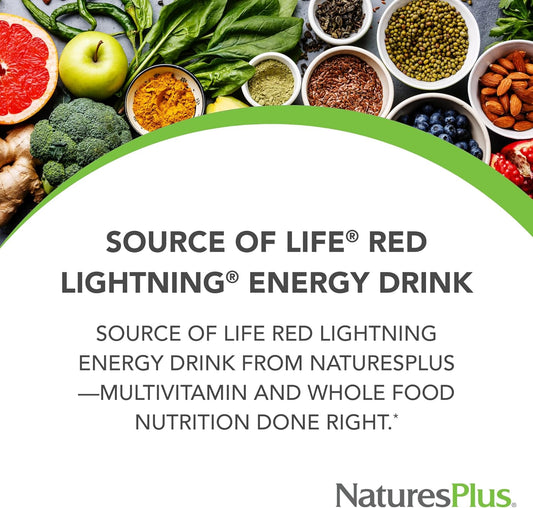 Natures Plus Source Of Life Red Lightning Energy Drink Powder - .5 Lbs - Mixed Berry Flavor - Natural Energy Boost - With Whole Foods, Antioxidants & Red Superfoods - Gluten-Free - 38 Servings