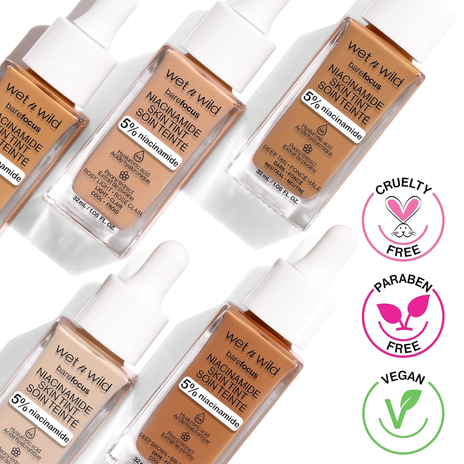wet n wild Bare Focus Skin Tint, 5% Niacinamide Enriched, Buildable Sheer Lightweight Coverage, Natural Radiant Finish, Hyaluronic & Vitamin Hydration Boost, Cruelty-Free & Vegan - Peach Ivory : Beauty & Personal Care