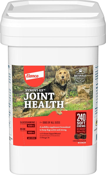 Elanco Synovi G3 Soft Chews Glucosamine Joint Supplement for Dogs, 240 count