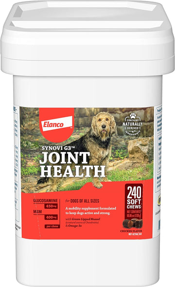 Elanco Synovi G3 Soft Chews Glucosamine Joint Supplement For Dogs, 240 Count