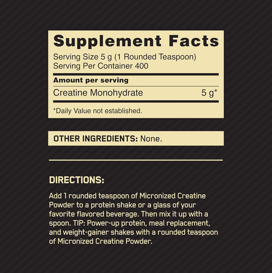 Optimum Nutrition Micronized Creatine Monohydrate Powder, Unflavored, Keto Friendly, 400 Servings (Packaging May Vary)