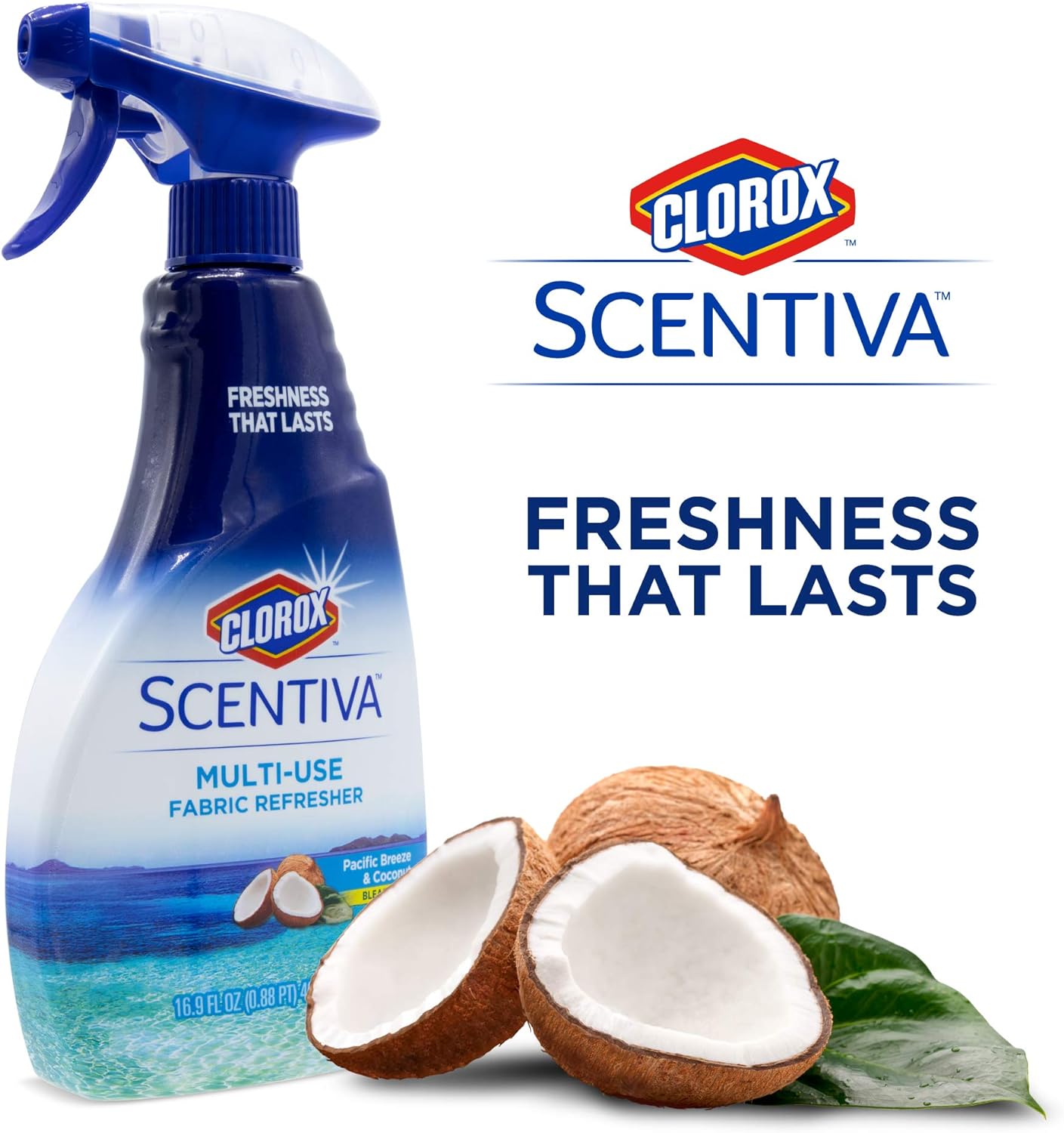 Clorox Scentiva Multi-Use Fabric Refresher Spray | Fabric Freshener for Closets, Upholstery, Curtains, and Carpets | Pacific Breeze & Coconut | 16.9 Ounces