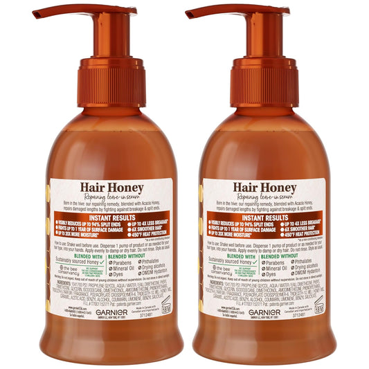 Garnier Whole Blends Honey Treasures Hair Honey Repairing Serum for Long, Damaged Hair, 5.1 Fl Oz, 2-Count (Packaging May Vary)