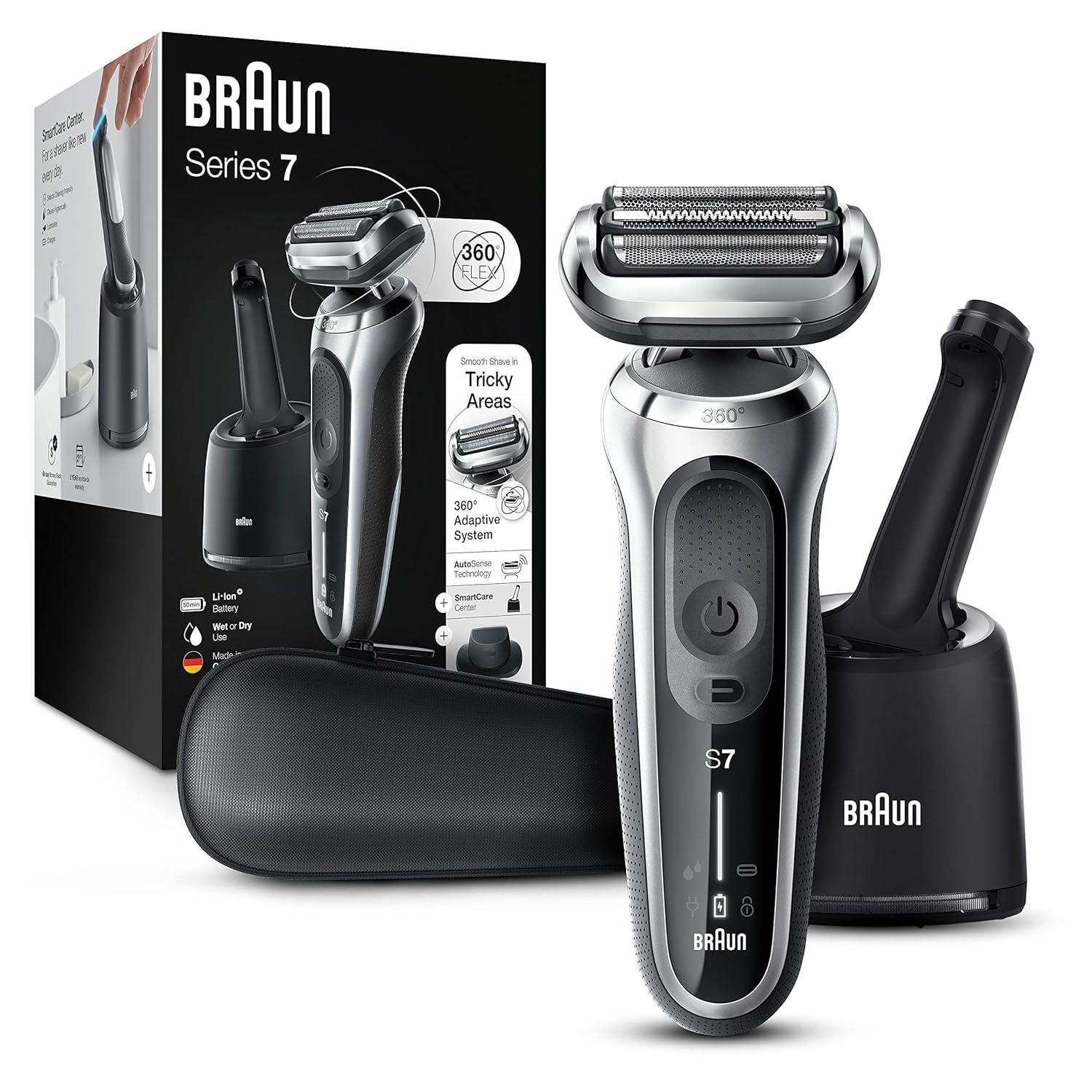 Braun Series 7 7071Cc Flex Electric Razor For Men With Smartcare Center, Precision Trimmer, Wet & Dry, Rechargeable, Cordless Foil Shaver, Silver