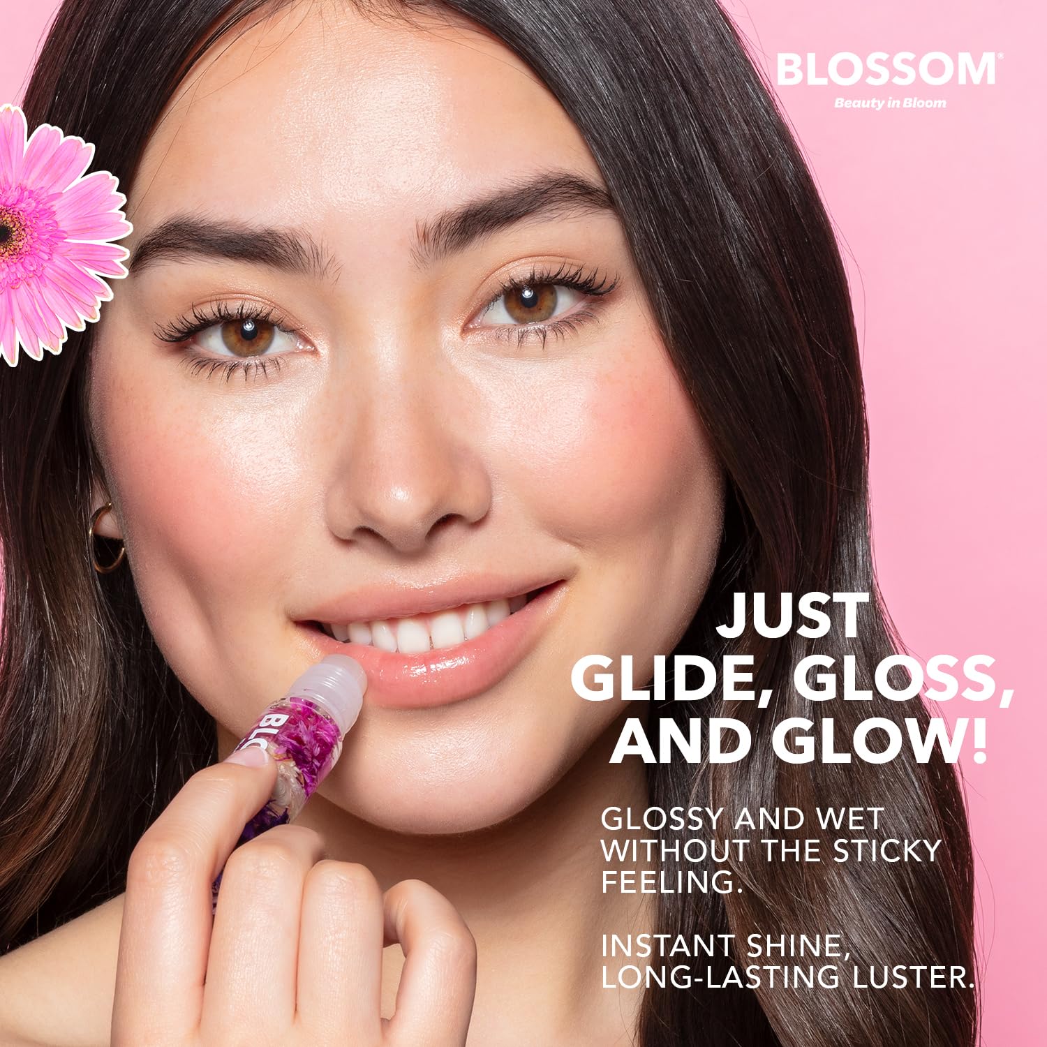 Blossom Roll On Lip Gloss, Scented Clear High Shine Moisturizing Lip Oil, Non Sticky, Infused With Real Flowers, Made In Usa, 0.2Oz, Strawberry Rainbow : Beauty & Personal Care