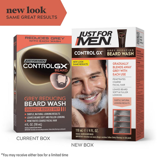 Just For Men Control Gx Grey Reducing Beard Wash Shampoo, Gradually Colors Mustache And Beard, Leaves Facial Hair Softer And Fuller, 4 Fl Oz - Pack Of 3 (Packaging May Vary)