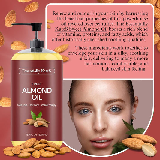 Sweet Almond Oil 16 Oz - 100% Pure And Natural And Cold Pressed