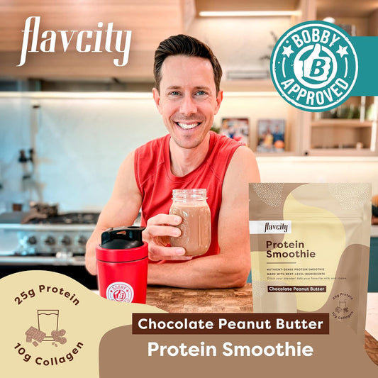 FlavCity Protein Powder Smoothie, Chocolate Peanut Butter - 100% Grass-Fed Whey Protein Smoothie with Collagen (25g of Protein) - Gluten Free & No Added Sugars (37.39 oz)