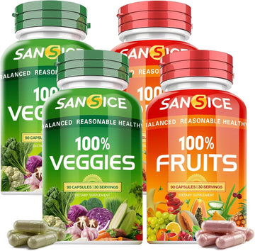 Fruit And Veggies Supplement,360 Fruits And Veggies Capsules Natural Fruits And Vegetables Vitamins Supplements For Women Men And Kids Soy Gluten Free (4 Pack)