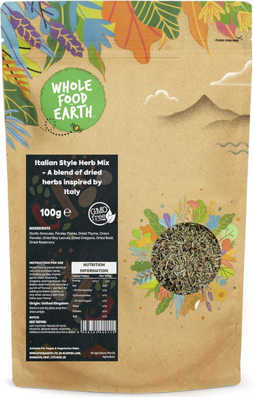 Whole Food Earth® - Italian Style Herb Mix - A Blend Of Dried Herbs Inspired By Italy 500 G | Gmo Free | Certified Organic