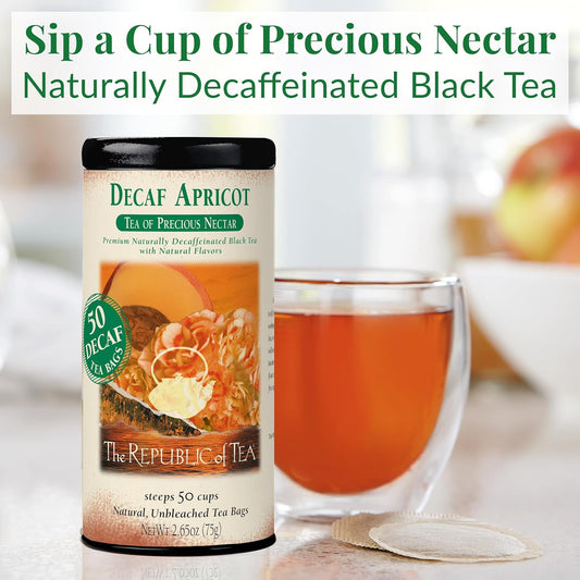 The Republic Of Tea — Decaf Apricot Black Tea Tin, 50 Tea Bags, Environmentally-Friendly Decaffeinated Tea