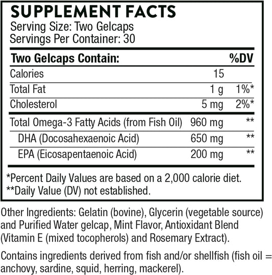 Thorne Prenatal DHA - 650 mg DHA and 200 mg of EPA - Supports Baby’s Brain and Nervous System Development from Pregnancy to Nursing - 60 capsules