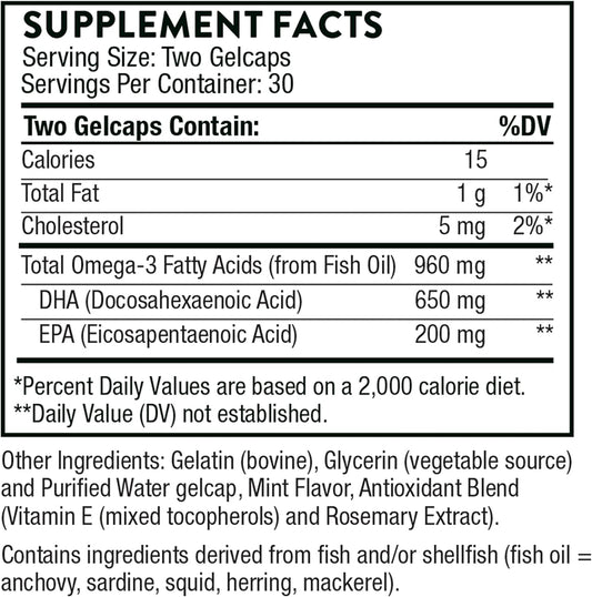 Thorne Prenatal Dha - 650 Mg Dha And 200 Mg Of Epa - Supports Baby’S Brain And Nervous System Development From Pregnancy To Nursing - 60 Capsules