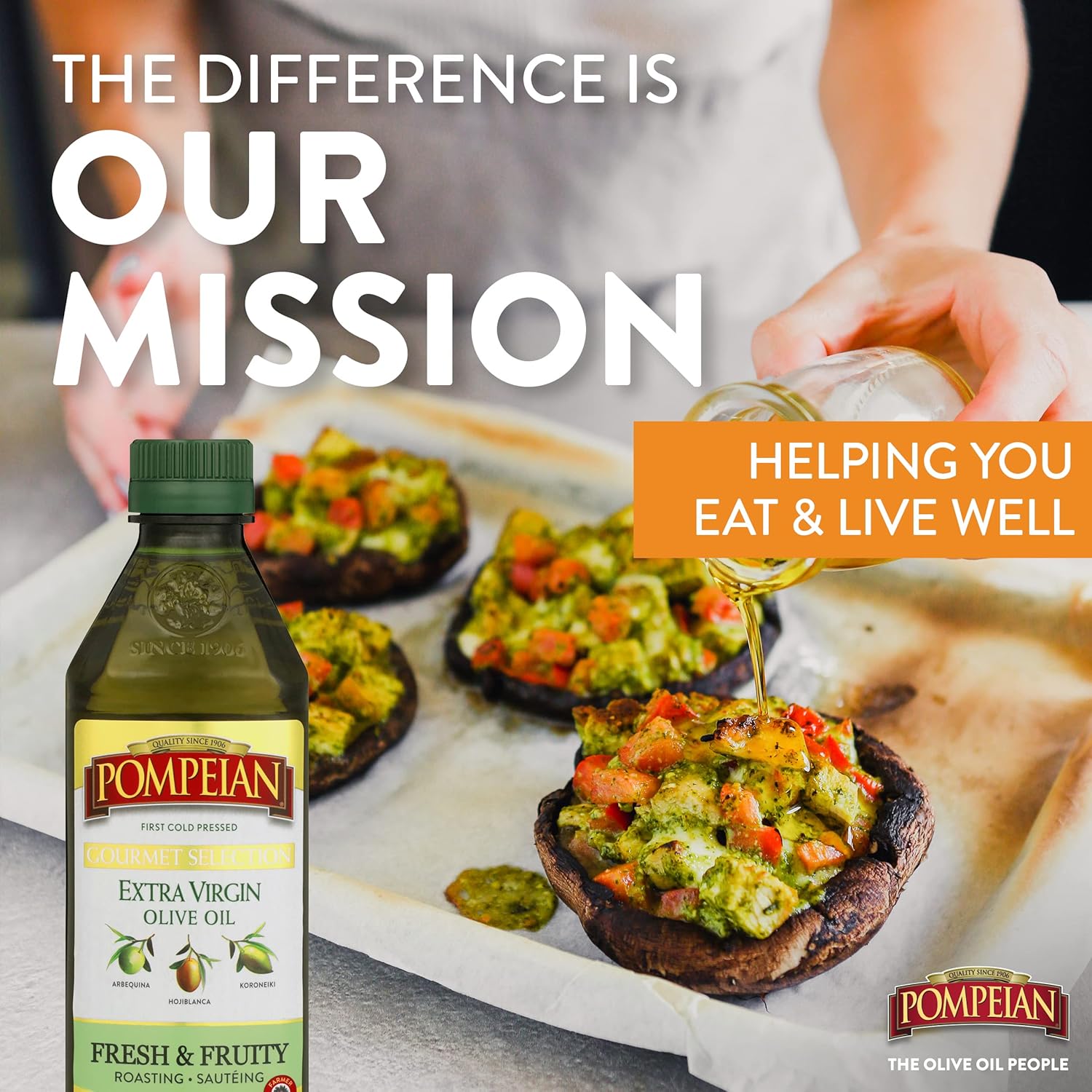 Pompeian Gourmet Selection Extra Virgin Olive Oil, First Cold Pressed, Fresh & Fruity Flavor, Perfect For Roasting & Sautéing, 16 Fl. Oz