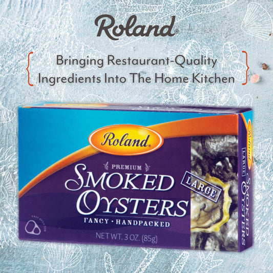 Roland Foods Premium Smoked Large Oysters in Oil, Wild Caught, 3 Oz Tin