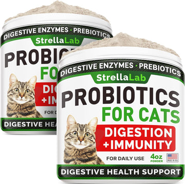 Probiotics Powder for Cats and Dogs - All Natural Supplement - Digestive Enzymes + Prebiotics - Relieves Diarrhea, Upset Stomach, Gas, Constipation, Litter Box Smell, Skin Allergy -4oz (Pack of 2)