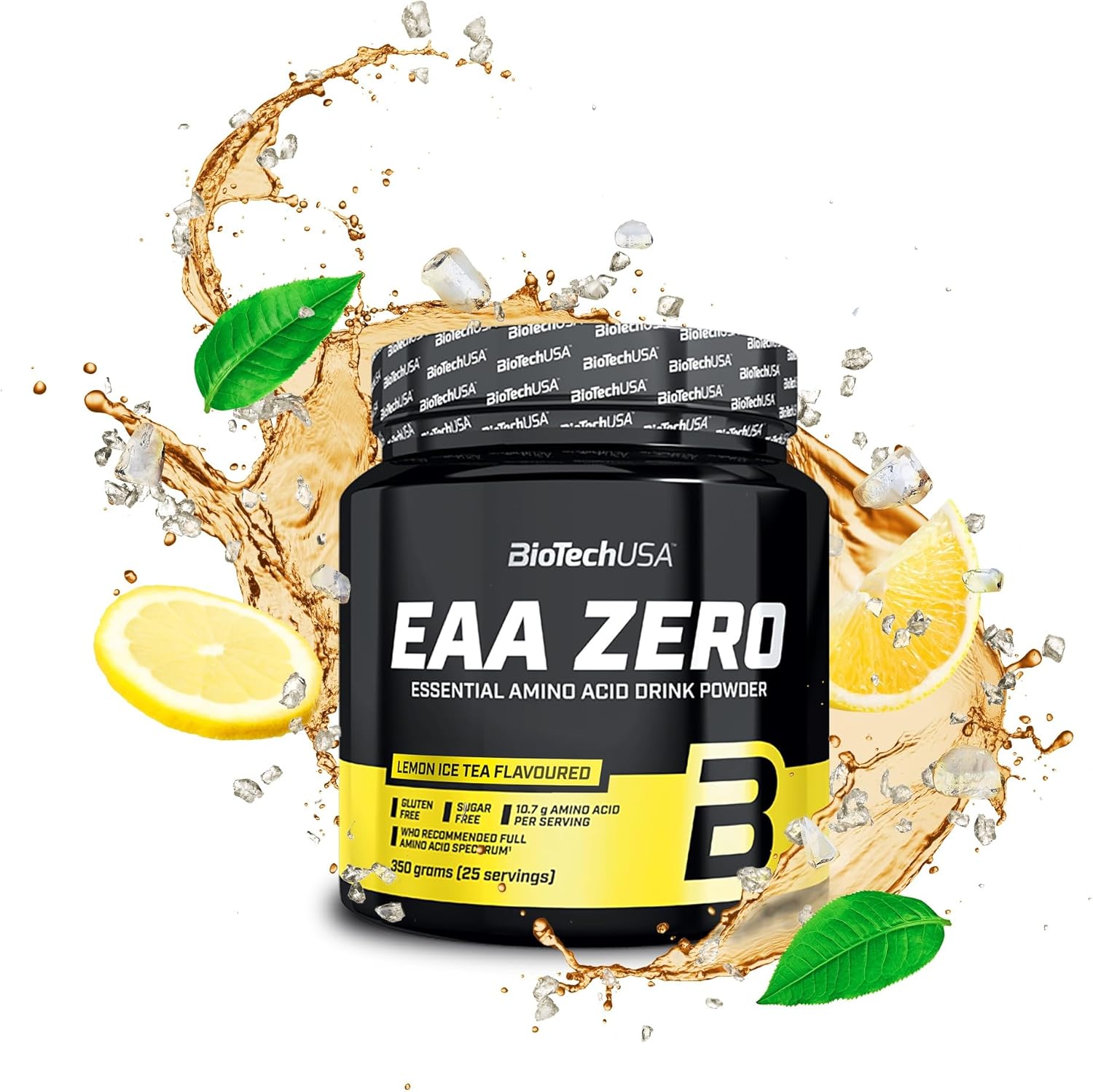 Biotechusa Eaa Zero - Essential Amino Acid Power | 7160Mg Eaa/Serving | Who Recommended Ratio | Sugar-Free, Gluten-Free, 350 G, Lemon Ice Tea