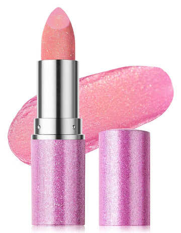Erinde Glitter Shine Lipstick, Pearl Diamond Shimmery Creamy Lipcolor, Hydrating Glimmer Finish Lipsticks With Creamy Texture, Long Lasting High Pigmented Metallic Lip Stick Lip Stain, 04 Dark Rose