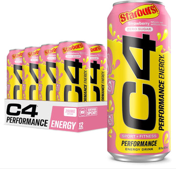 C4 Performance Energy Drink | Starbust™ Strawberry | Zero Sugar Carbonated Preworkout Energy | 200Mg Caffeine With Beta Alanine | 16 Fl Oz (12 Pack)