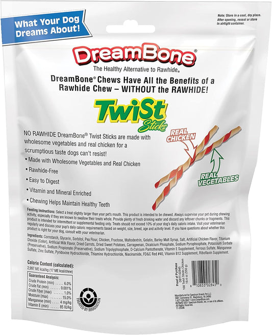 Dreambone Twist Sticks Rawhide Free Dog Chews, Made With Real Chicken, 100 Count (Pack Of 1)