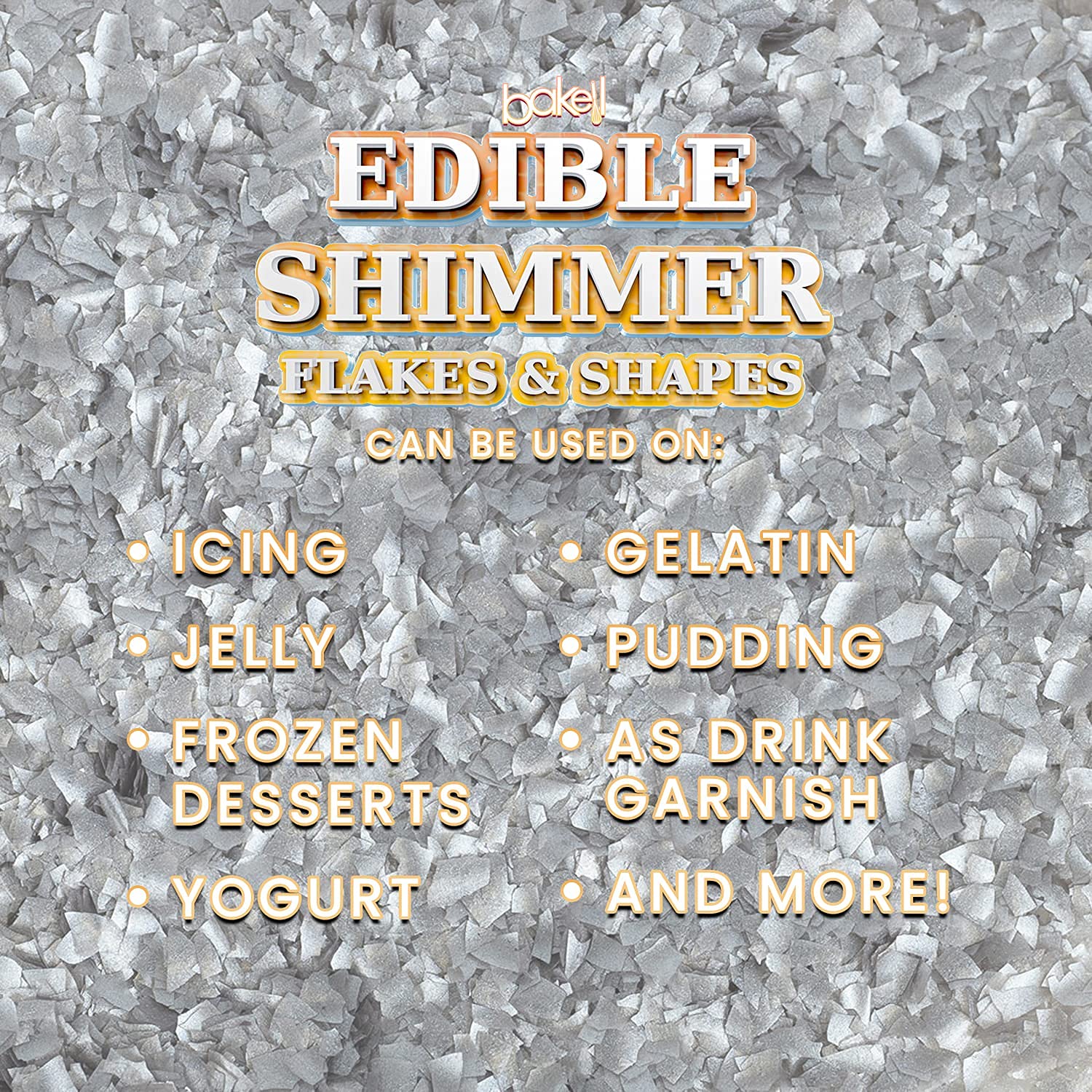 Bakell'S Metallic Silver Shimmer Flakes - (4 Gram 1X Jar) | Captivating Edible Glitter Flakes For All Your Culinary Delights! : Grocery & Gourmet Food