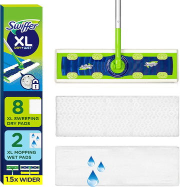 Swiffer Sweeper Xl 2-In-1 Dry + Wet Floor Mopping And Sweeping Kit, Multi-Surface Kit For Floor Cleaning, Kit Includes 1 Xl Sweeper, 8 Xl Dry Sweeping Cloths, 2 Xl Wet Mopping Cloths