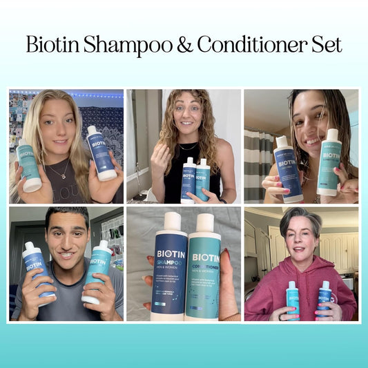 Advanced Biotin Shampoo And Conditioner Set - Sulfate And Paraben Free Shampoo And Conditioner For Thinning Hair With Rice Water Black Castor Caffeine Collagen And Rosemary Essential Oil (16 Fl Oz)