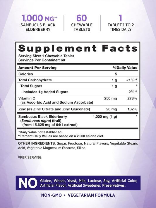 Black Elderberry Immune Complex | 60 Chewable Tablets | Plus Vitamin C & Zinc | Natural Mixed Berry Flavor | Vegetarian, Non-Gmo, And Gluten Free Formula | By Nature'S Truth