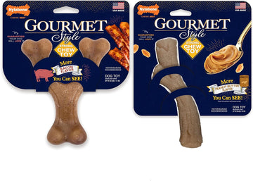 Nylabone Gourmet Style Strong Dog Chew Toy Bundle Bacon & Peanut Butter Small/Regular (2 Count)