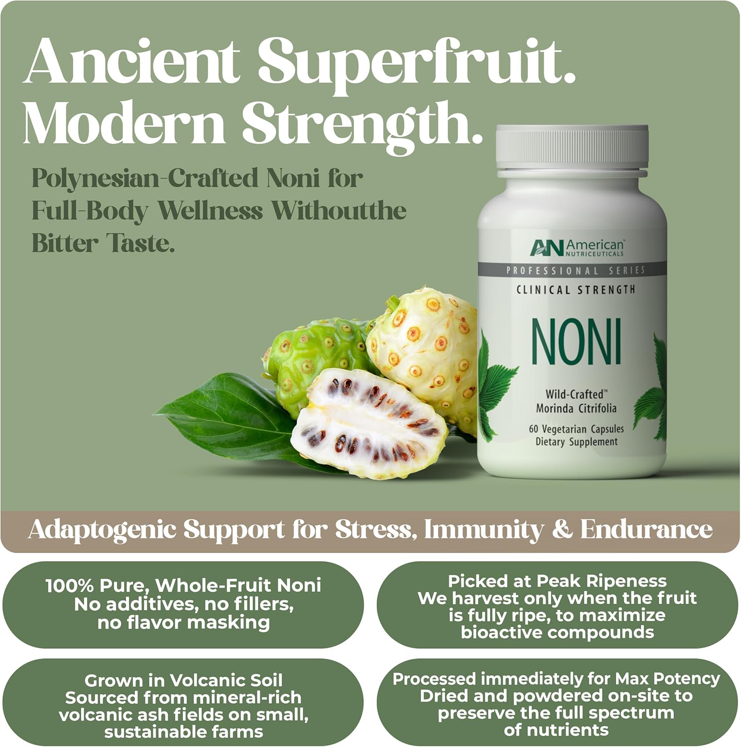 American Nutriceuticals – Noni – 60 Capsules – Powerful Adaptogen For Balanced Energy – 100% Whole Fruit Powder