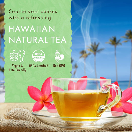 Hawaiian Natural Tea Organic Mamaki Mint Tea Blend - Caffeine Free Herbal Tea - Antioxidant-Rich, Calming, Wellness Tea For Bedtime, Anxiety & Stress - Gift For Tea Lovers - 20 Tea Bags